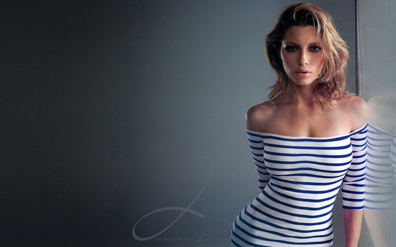 Woman in Striped Dress — Blue, Dramatic