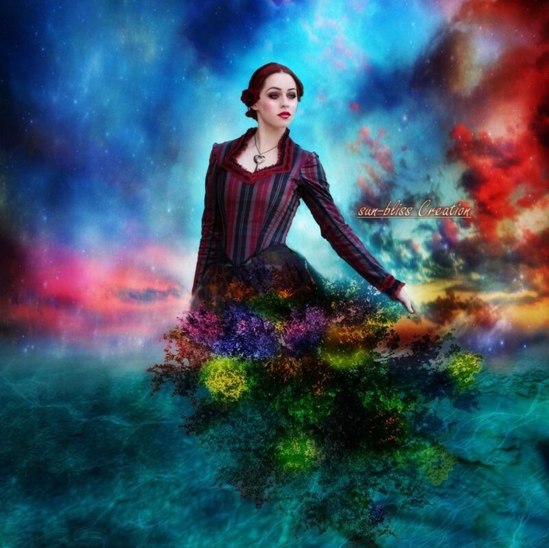 Woman in Striped Dress — Blue, Dreamy