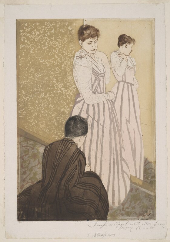 Woman in Striped Dress — Brown, Calm, Illustration