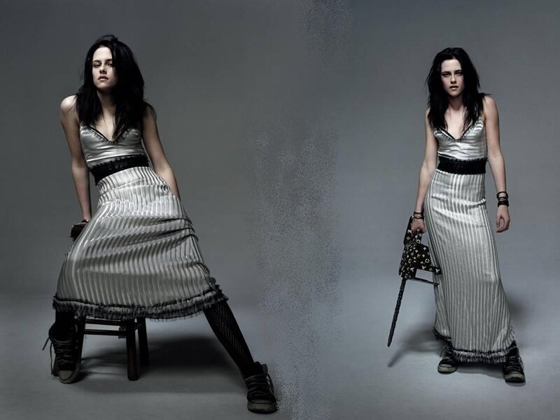 Woman in Striped Dress — Gray, Dramatic