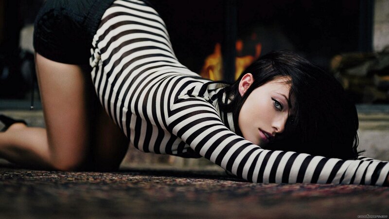 woman in striped dress on floor