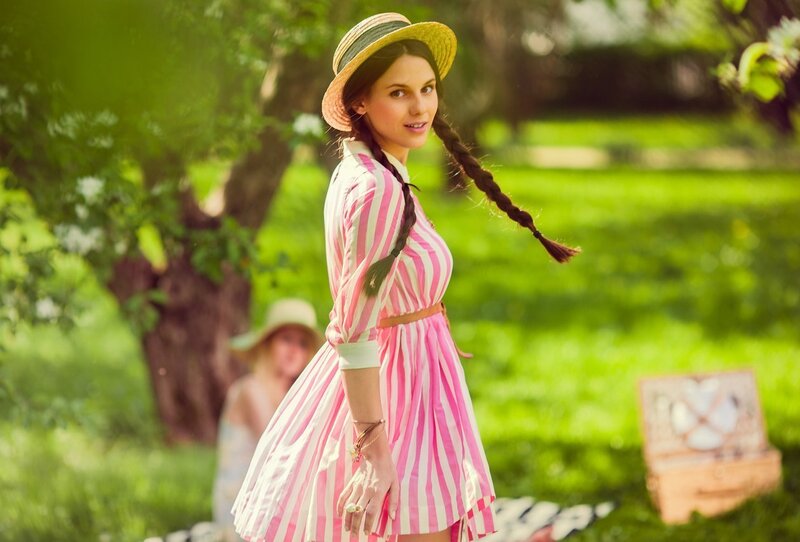 Woman in Striped Dress — Pink, Serene