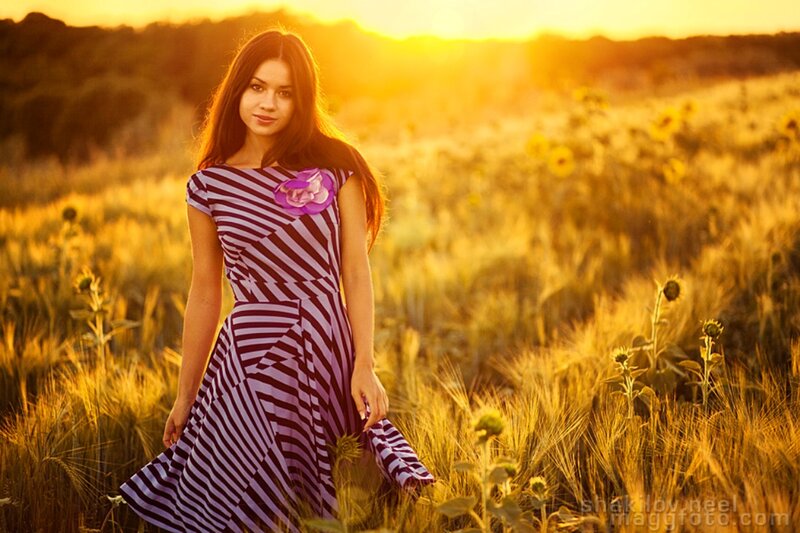 Woman in Striped Dress — Purple, Serene
