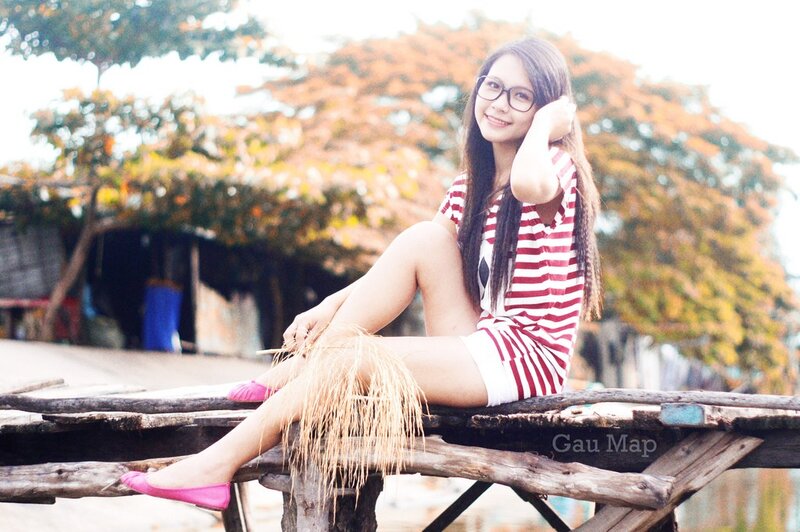 Woman in Striped Dress — Red, Relaxed, Autumn