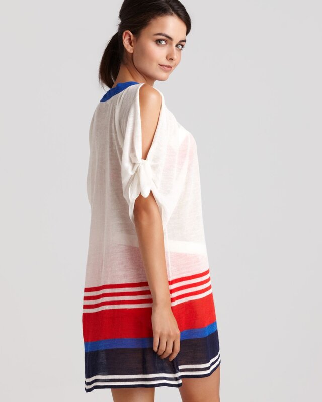 Woman in Striped Dress — White, Neutral, Photograph, Hair Tie