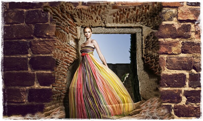 Woman in Striped Dress — Yellow, Dramatic