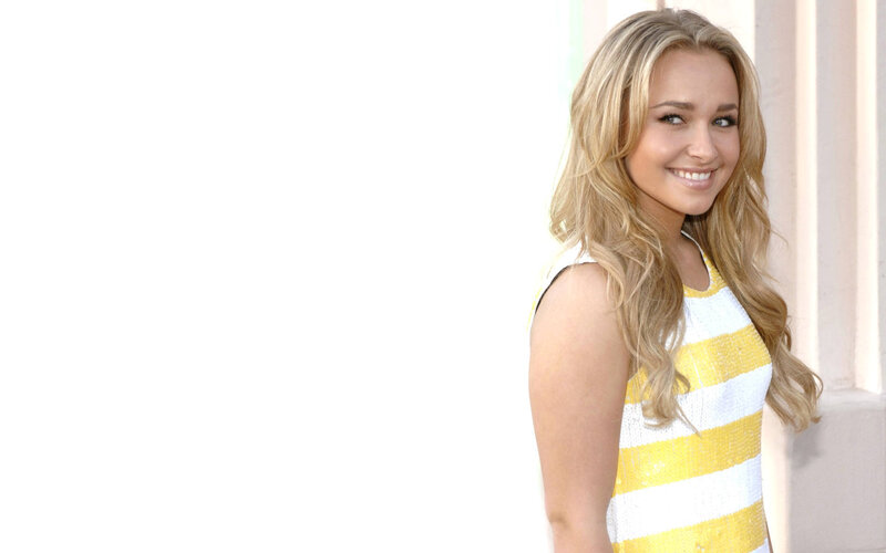 Woman in Striped Dress — Yellow, Happy