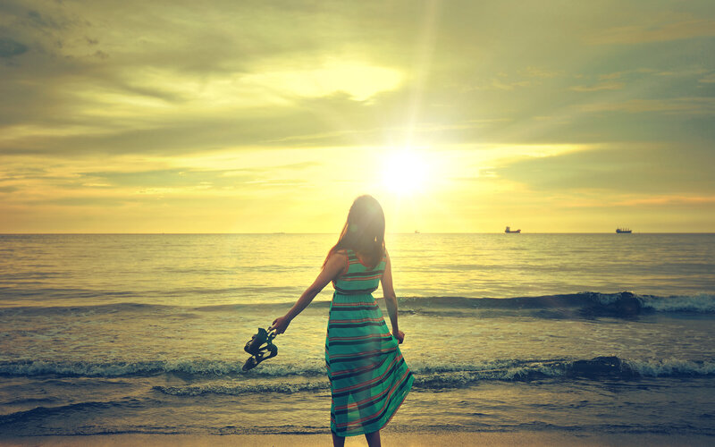 Woman in Striped Dress — Yellow, Serene