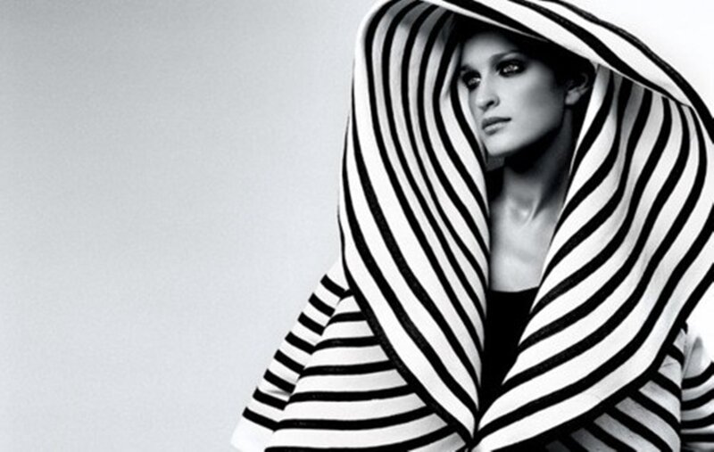 Woman in Striped Garment — Black, Dramatic