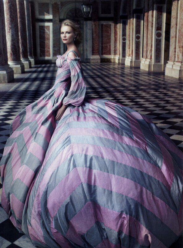 woman in striped gown