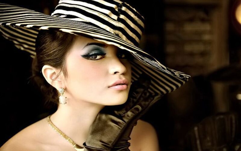 woman in striped hat