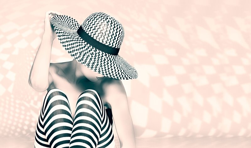 Woman in Striped Hat — Black, Stylized