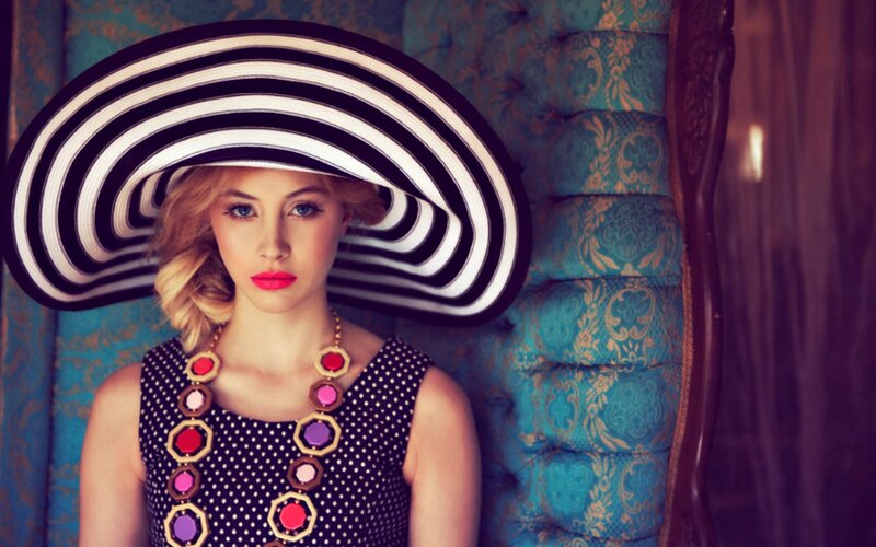 Woman in Striped Hat — Blue