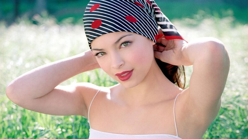 woman in striped headscarf