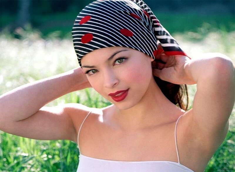 Woman in Striped Headscarf — Green