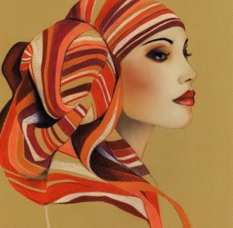 Woman in Striped Headscarf — Orange