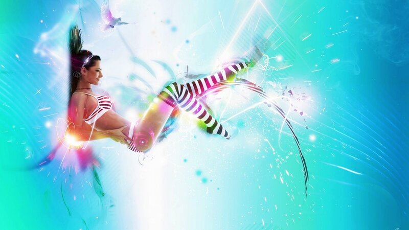 woman in striped leggings dancing