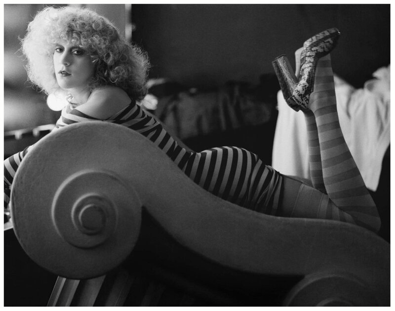 woman in striped outfit