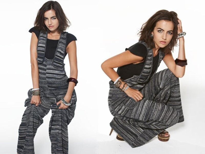 Woman in Striped Overalls — Gray