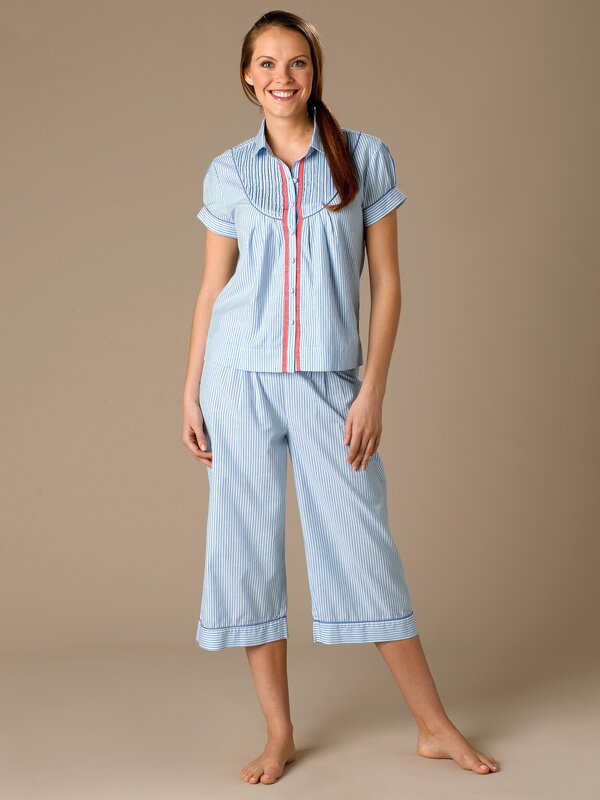woman in striped pajamas