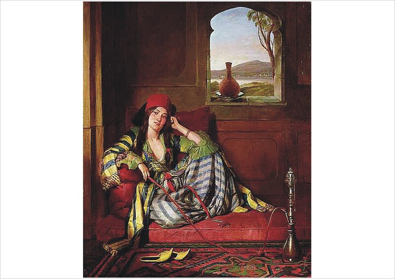 Woman in Striped Robe — Red
