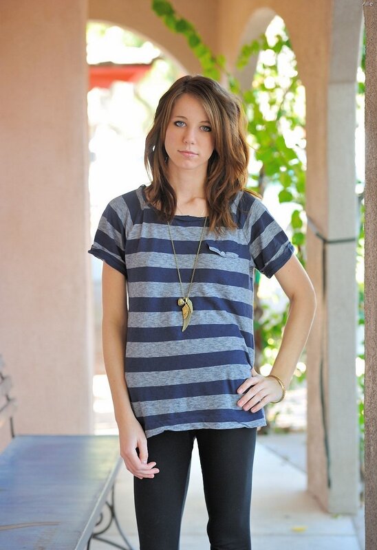 woman in striped shirt