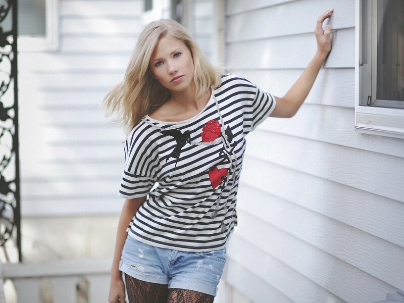 woman in striped shirt