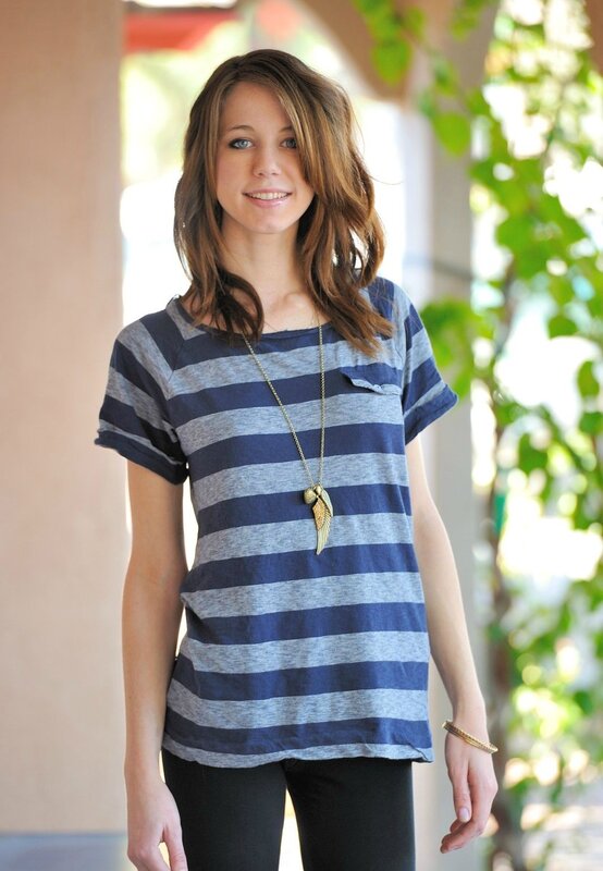 woman in striped shirt