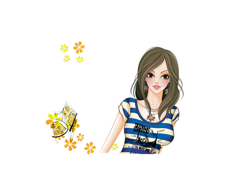 Woman in Striped Shirt — Blue, Playful, Illustration