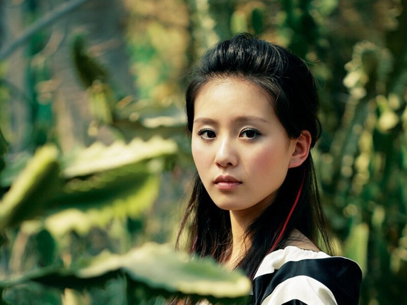 Woman in Striped Shirt — Green, Calm, Afternoon