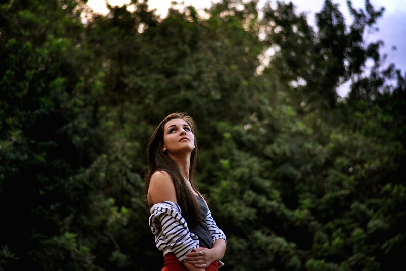 Woman in Striped Shirt — Green, Contemplative