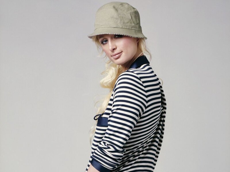 Woman in Striped Shirt — White, Neutral, Photograph, Hat