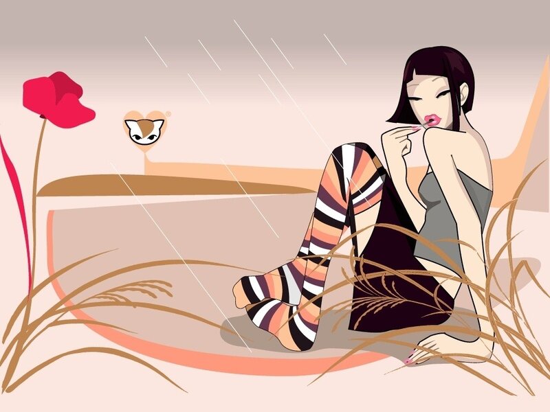 Woman in striped socks sitting