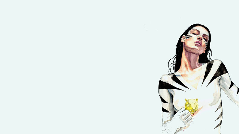 Woman in Striped Suit — White, Dramatic