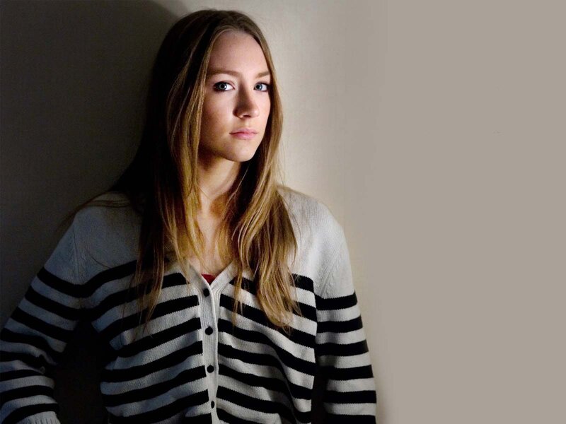 Woman in Striped Sweater — White, Neutral, Photograph