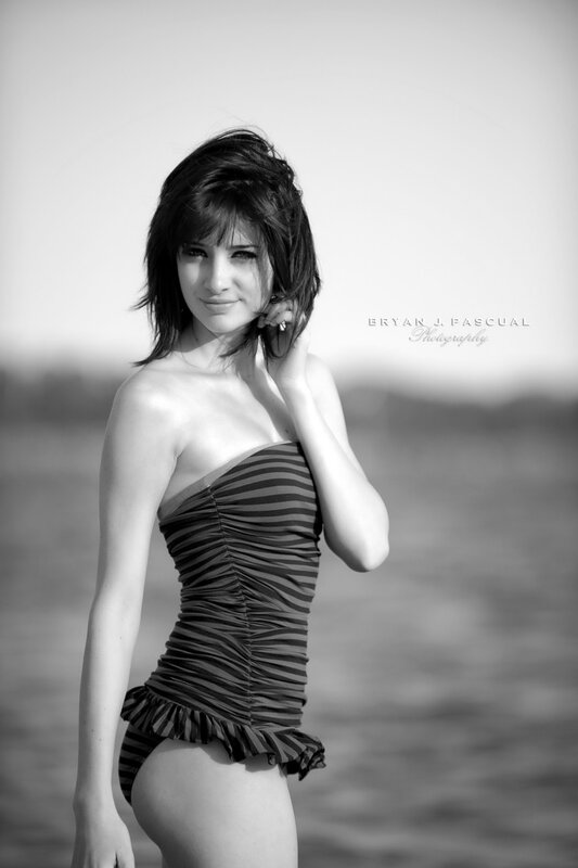 woman in striped swimsuit