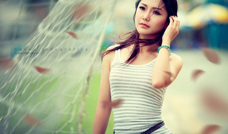 woman in striped tank top