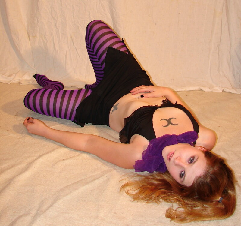 woman in striped tights lying down