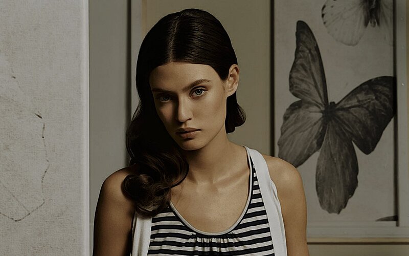 woman in striped top