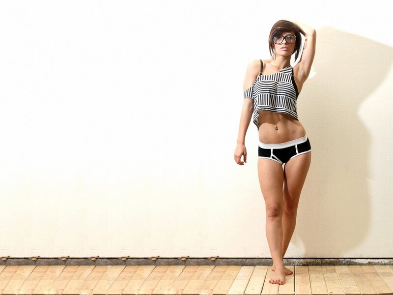 woman in striped top and underwear