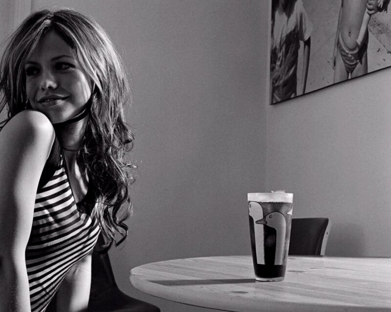 Woman in Striped Top — Black, Calm, Photograph