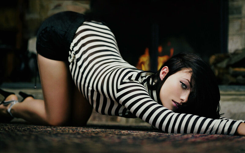 woman in striped top on floor