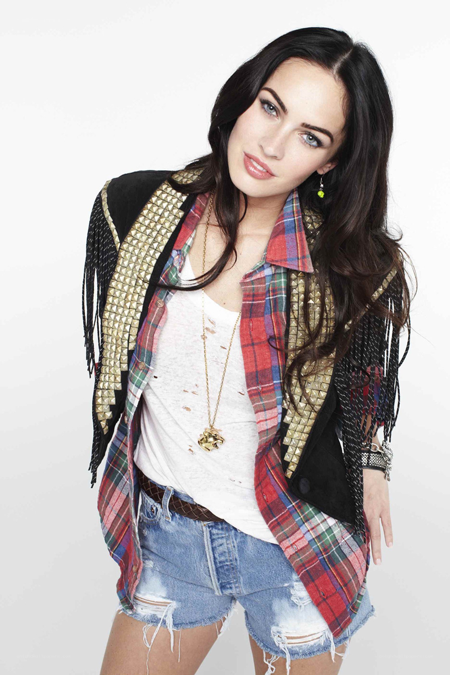 woman in studded jacket