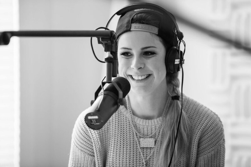 Woman in Studio with Microphone — Black
