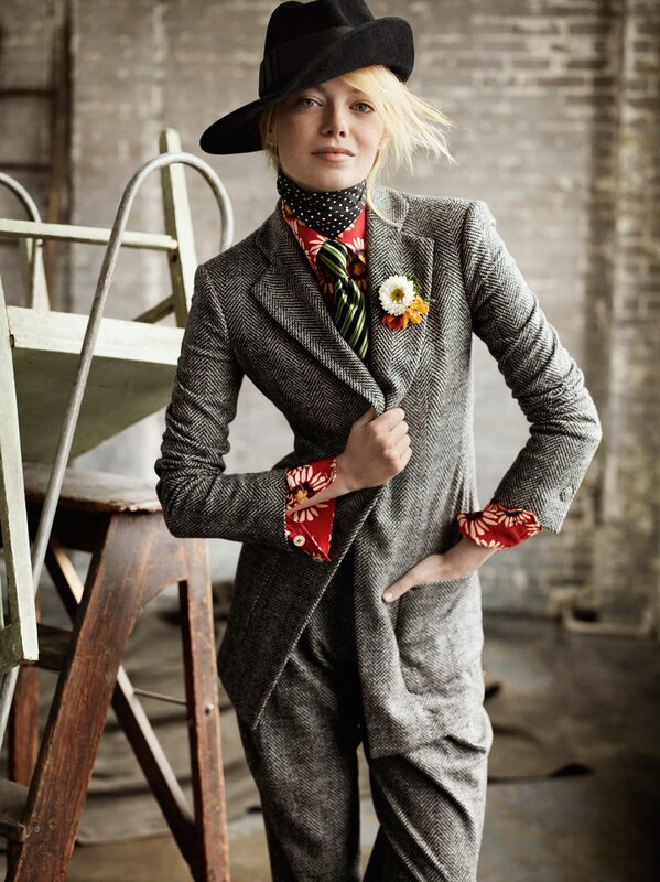 woman in stylish suit and hat