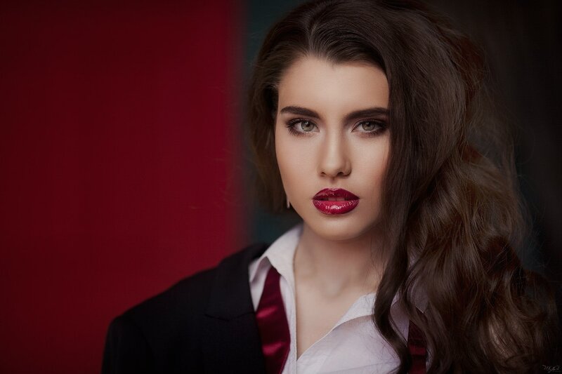 Woman in Suit — Red, Dramatic