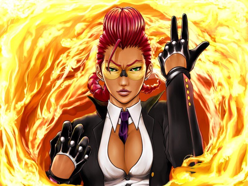 Woman in Suit with Fire