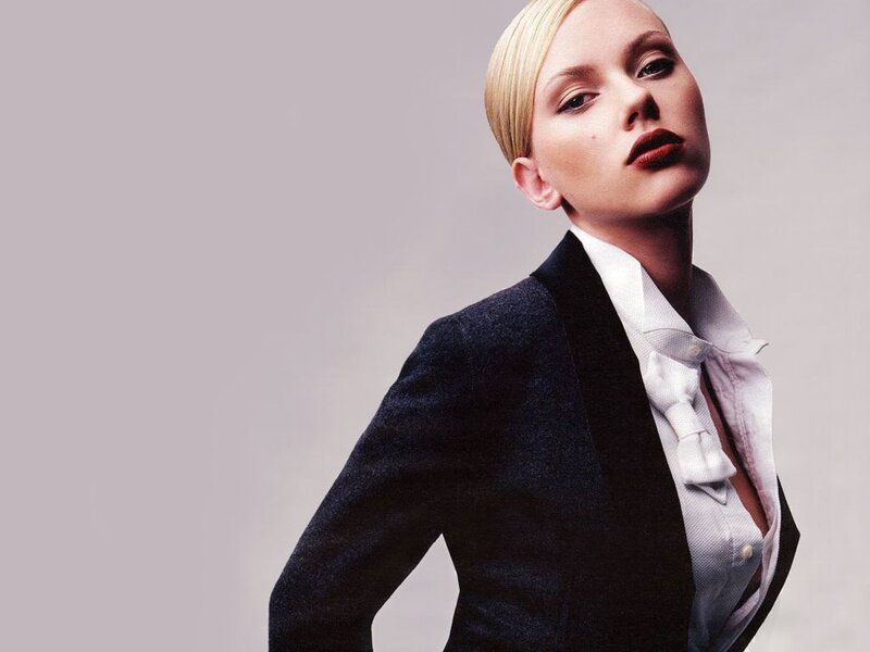 woman in suit with red lipstick