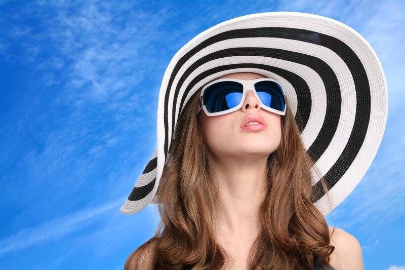 Woman in Sun Hat — Blue, Bright