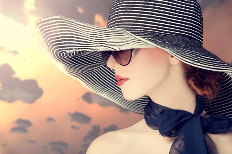 Woman in Sun Hat — Blue, Dramatic, Sunset